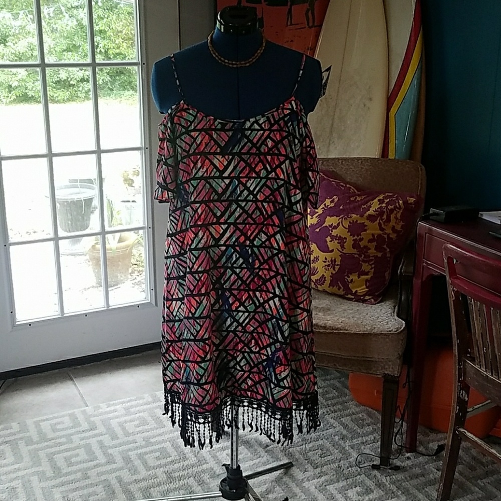 Moa Moa Cold Shoulder Fringe Festival Dress